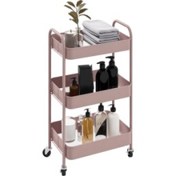 Homcom Carrello da Cucina a 3 Livelli con Maniglie e 4 Rotelle, in Acciaio, 45x30.6x79 cm, Rosa