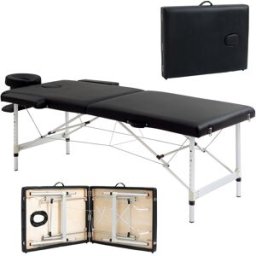 Homcom Lettino Massaggio Pieghevole in Legno, Altezza Regolabile e Custodia da Trasporto per Estetista e Terapista, Nero Aosom