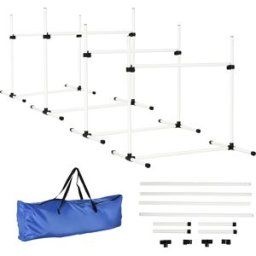 Pawhut Set di 4 Ostacoli Agility Dog per Addestramento Cani con Sacca di Trasporto, Bianco, 95 x 65x 95cm Aosom
