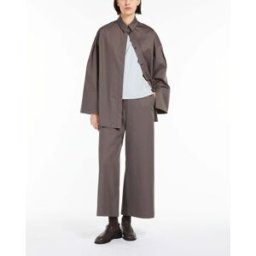 Max Mara Pantaloni color fango dalla linea ampia in raso di puro cotone con elastico in vita sul retro