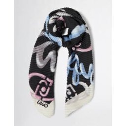 Liujo Foulard in tessuto plissettato nero a fantasia logo e scritte Puffy multicolore