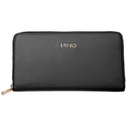Liujo Portafoglio nero grande in similpelle bottalata con logo piccolo in metallo e chiusura a cerniera