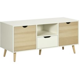 Homcom Mobile TV Moderno max 55" con Cassetti e Ripiani, Armadietti e 5 Gambe in Legno, 110x40x50 cm, Bianco e Colore Legno Aosom