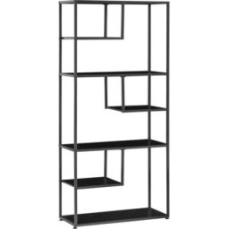 Homcom Mobile Libreria a 7 Livelli in Truciolato e Acciaio per Soggiorno, Camera da Letto e Ufficio, in stile Industriale, 83x34x180 cm, Nero Aosom