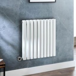 HudsonReed Radiatore Elettrico di Design Orizzontale - Bianco - 635mm x 590mm - con Elemento Elettrico Termostatico Cromato Wi-Fi con Presa Elettrica