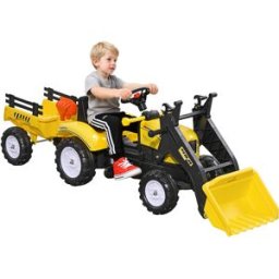 Homcom Escavatore a Pedali per Bambini da 3 Anni con Ruspa Frontale, Rimorchio e 6 Ruote, Giallo