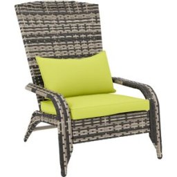 Outsunny Sedia da Giardino in Rattan, Poltrona da Esterno a Adirondack con Braccioli e Cuscini Imbottiti, Grigia, 65x86x90cm Aosom