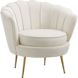 Homcom Poltroncina da Salotto in Velluto con Gambe in Metallo e Schienale a Forma di Conchiglia, Bianco Aosom