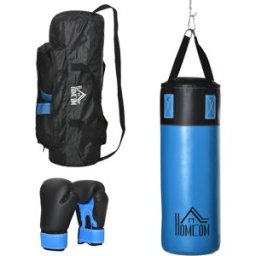 Homcom Set Sacco da Boxe da Appendere con Guantoni, Sacco per Pugilato a 3 Strati con Borsa di Trasporto, Blu