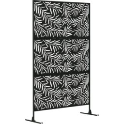 Outsunny Paravento da Esterno in Acciaio con Motivi a Salice e 2 Piedini, 122x45x198 cm, Nero