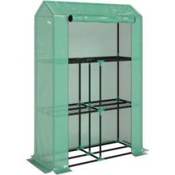 Outsunny Serra da Giardino a 3 Livelli con Copertura in PE Anti-UV e Porta Avvolgibile, 100x40x150 cm, Verde