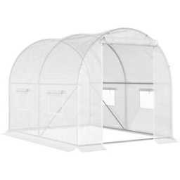 Outsunny Serra a Tunnel con 4 Finestrelle e Ingresso a Zip in Acciaio Zincato e PE, 3x2x1.9 m, Bianco