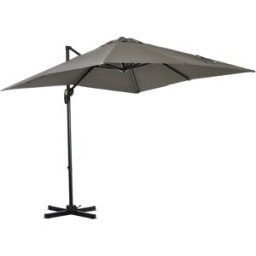 Outsunny Ombrellone da Giardino a Manovella 2.5x2.5 m con Rotazione 360° e Parasole Regolabile, Grigio Chiaro
