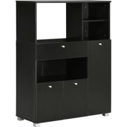 Homcom Credenza da Cucina in Legno per Microonde con Armadietti, Mensole e Cassetto, 90x40x120 cm, Nero