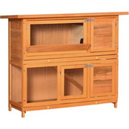 Pawhut Conigliera da Esterno in Legno con Casetta e Recinto a 2 Piani, 122x48x100 cm