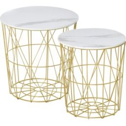Homcom Set 2 Tavolini da Caffè in Acciaio e MDF Moderni con Piano d'Appoggio Rimuovibile, Tavolini Contenitori, Φ44x45.5cm/Φ35x41cm Bianco Oro Aosom