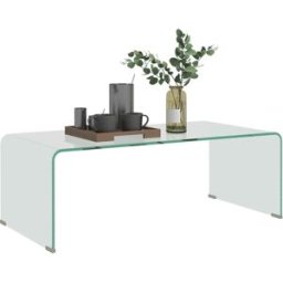 Homcom Tavolino in Vetro Temperato Moderno da Salotto con Design Monoblocco, 100x50x35 cm, Trasparente