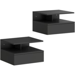 Homcom Set da 2 Comodini Moderni Sospesi per Camera da Letto con Cassetto e Mensola Superiore in Legno 35x32x22.5cm, Nero Aosom