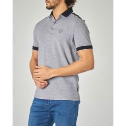 Armani Polo nera melange con dettagli in contrasto