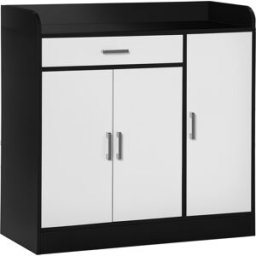 Homcom Mobiletto da Cucina Moderno in MDF con 2 Armadietti, 1 Cassetto e Ripiani Regolabili, 90x40x90 cm, Bianco e Nero Aosom
