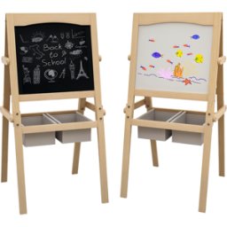 Aiyaplay Lavagna per Bambini con Cavalletto 3 in 1 e Cestini, Età 3-6 anni, 58x50.5x109cm, Color legno Aosom