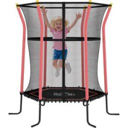 Homcom Tappeto Elastico per Bambini con Ingresso a Cerniera e Pali Imbottiti, Ø163.5x190 cm, Rosso