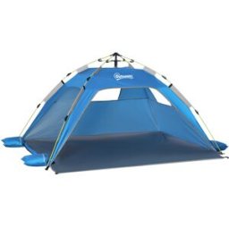 Outsunny Tenda da Spiaggia Pop Up con Porta a Cerniera, in Poliestere e Fibra di Vetro, 220x173x120 cm, Blu Cielo e Grigio