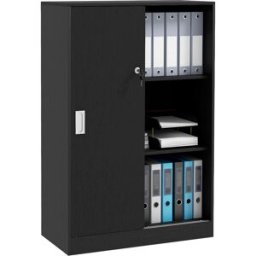 Homcom Armadietto da Ufficio a 3 Ripiani con 2 Chiavi di Sicurezza e Ante Scorrevoli, 80x40x120 cm, Nero