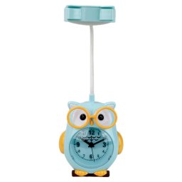Trade Shop - Sveglia Con Lampada Da Scrivania Design A Gufo Blu Orologio Da Tavolo Ricarica Usb -