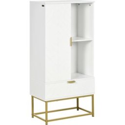 Kleankin Mobiletto Bagno Moderno con Armadietto, Cassetto e Mensola Regolabile, 60x30x120cm, Bianco Aosom