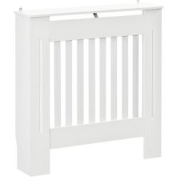 Homcom Copritermosifone in Legno Bianco per Caloriferi e Radiatori, con Doghe Verticali e Piano d'Appoggio, 78x19x81cm Aosom