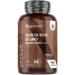 WeightWorld Olio di Semi di Lino Softgel 1000 mg 180 Capsule Fonte Naturale di Omega 3, 6 & 9 per il Benessere Generale