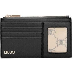 Liujo Portacarte nero in similpelle saffiano con logo frontale e tasca a parete con cerniera
