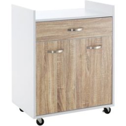 Homcom Carrello da Cucina Portavivande per Microonde con Cassetto, Armadietto e 4 Ruote, in Legno, 60x40x77cm, Rovere Aosom