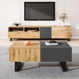 Gl Store Tavolino da Salotto Moderno Multifunzionale Scorrevole con Ripostiglio Nascosto, Metallo di Alta Qualità, per Casa e Ufficio, 155x55x22 cm, Naturale