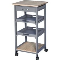 Homcom Carrello da Cucina con Cassetto, 2 Vassoi Estraibili e Ripiano Fisso, in Legno di Pino e MDF, 37x37x76 cm Aosom