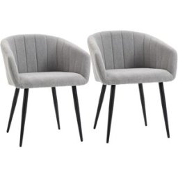 Homcom Set di 2 Sedie Imbottite con Rivestimento in Tessuto, Sedie da Pranzo Moderne, Soggiorno e Salotto con Gambe in Metallo, Grigio Chiaro