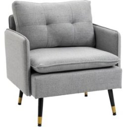 Homcom Poltrona da Salotto Moderna in Tessuto con Seduta Imbottita e Gambe in Acciaio, 76x68x80 cm, Grigio Aosom