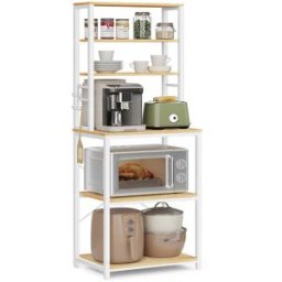 VASAGLE Scaffale da Cucina per Forno a Microonde con Ganci, Rovere + Bianco / 40 x 60 x 167 cm