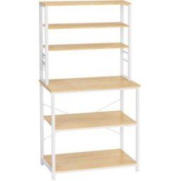 VASAGLE Scaffale da Cucina per Forno a Microonde con Ganci, Rovere + Bianco / 40 x 80 x 167 cm