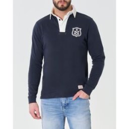 My Stuff Polo blu manica lunga in pima cotton con colletto bianco