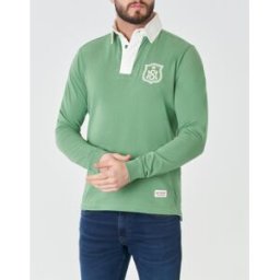 My Stuff Polo verde manica lunga in pima cotton con colletto bianco