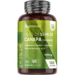 WeightWorld Olio di Canapa Capsule 1000mg 180 Softgel Confezione 6 Mesi Formula Forte, Ricca di Omega 3, 6 & 9 Per il Benessere Generale e Cognitivo