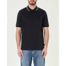 Armani Polo blu mezza manica in puro cotone con bordino azzurro e bianco