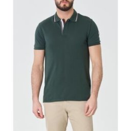 Colmar Polo verde mezza manica in piquè con abbottonatura coperta e bordino grigio bianco e bordeaux