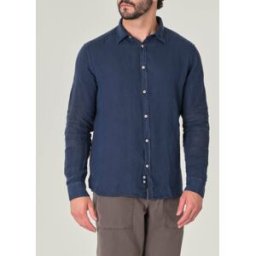 My Stuff Camicia blu in puro lino con colletto classico all'italiana