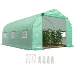 Outsunny Serra da Giardino a Tunnel con Tetto Spiovente in PE e Tubi d'Acciaio 4.5 × 3 × 2m Verde Scuro Aosom