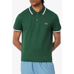 Lacoste Polo verde mezza manica regular fit L.12.12 con bordino bianco