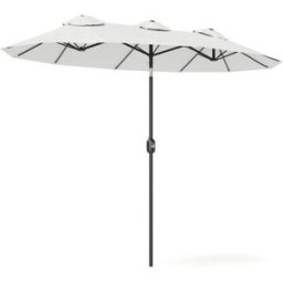 Outsunny Ombrellone da Giardino Doppio Inclinabile con Apertura a Manovella, 285x147x227cm, Bianco Aosom