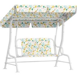 Aiyaplay Dondolo per Bambini da Esterno a 2 Posti con Tettuccio Regolabile e Cinture di Sicurezza, 112x75x120 cm, Bianco
